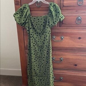 Moon River Green Polka Dot Puff Sleeve Dress NWT